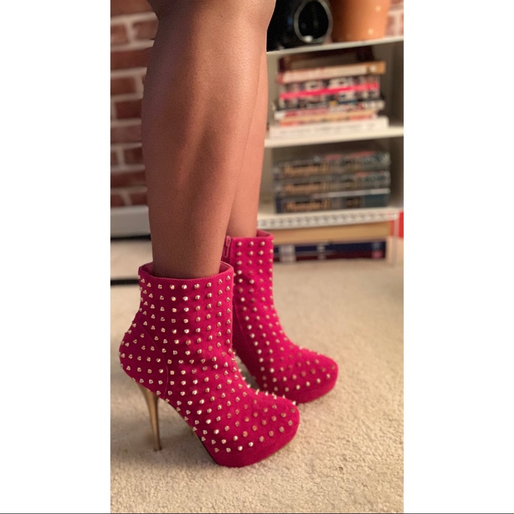 Gold Studded Fuchsia Platform Bootie